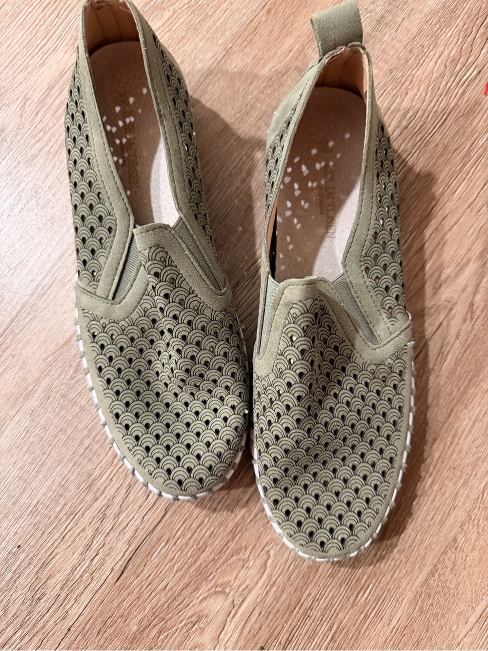 Women’s Slip-On Flats in Olive Green with Patterned Upper